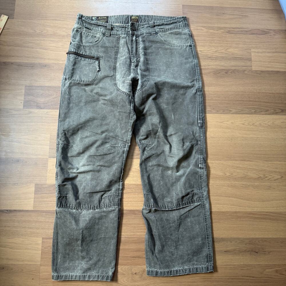 Men's Kuhl Rydr Crag Brown Cargo Double Knee Outdoor Durable Pants Sz 36 x 32